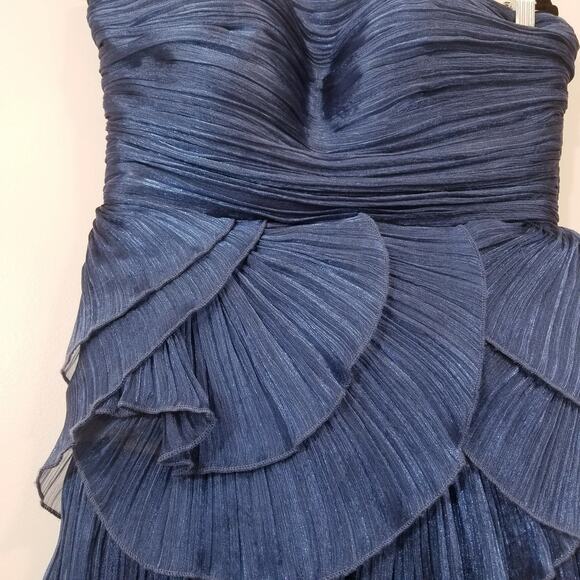 Tarik Ediz  Strapless Tiered Peplum Blue Shiny Mini Dress - Picture 12 of 12